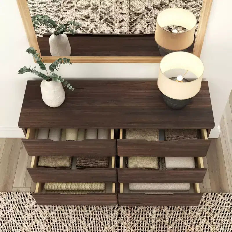 Commode large à 6 tiroirs en bois massif de style campagnard