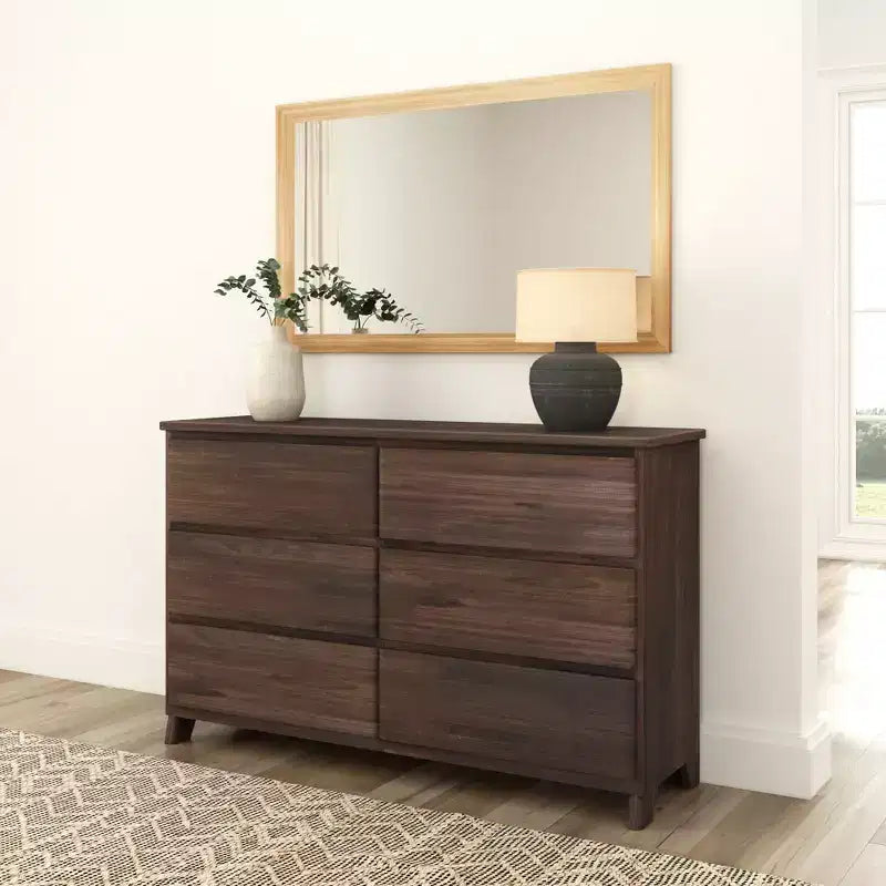 Commode large à 6 tiroirs en bois massif de style campagnard