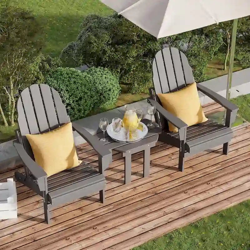 Outsunny Ensemble 3 pièces chaises Adirondack avec table d'appoint, chaise Adirondack pliable tout temps, fauteuil de jardin en plastique pour foyer