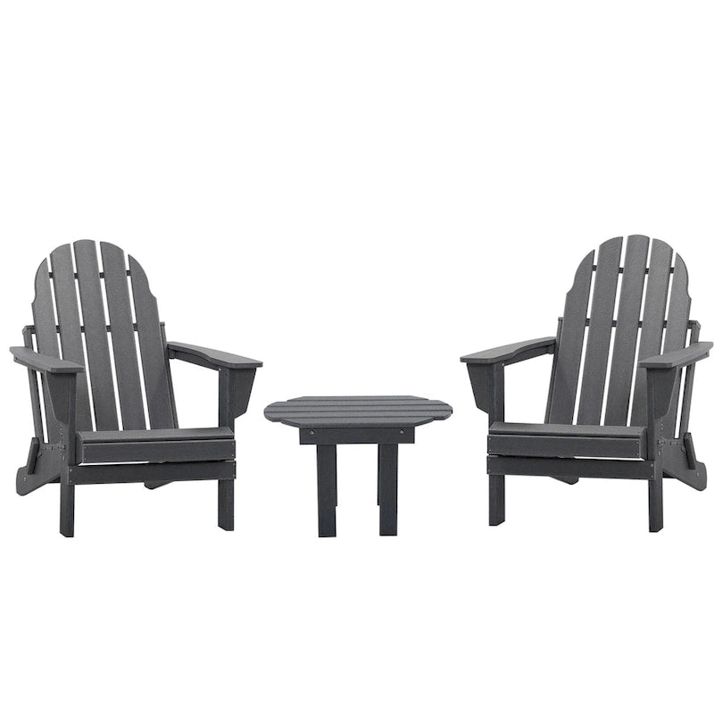 Outsunny Ensemble 3 pièces chaises Adirondack avec table d'appoint, chaise Adirondack pliable tout temps, fauteuil de jardin en plastique pour foyer