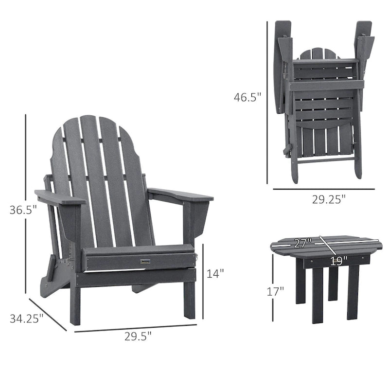 Outsunny Ensemble 3 pièces chaises Adirondack avec table d'appoint, chaise Adirondack pliable tout temps, fauteuil de jardin en plastique pour foyer
