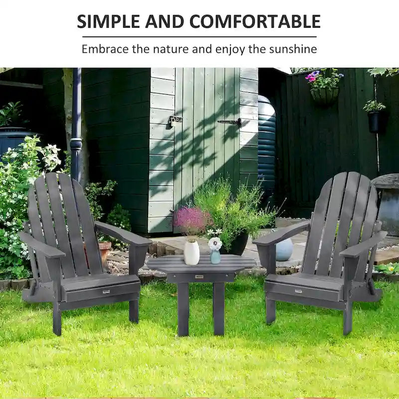 Outsunny Ensemble 3 pièces chaises Adirondack avec table d'appoint, chaise Adirondack pliable tout temps, fauteuil de jardin en plastique pour foyer