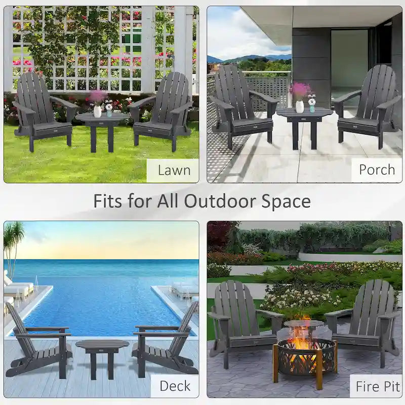 Outsunny Ensemble 3 pièces chaises Adirondack avec table d'appoint, chaise Adirondack pliable tout temps, fauteuil de jardin en plastique pour foyer