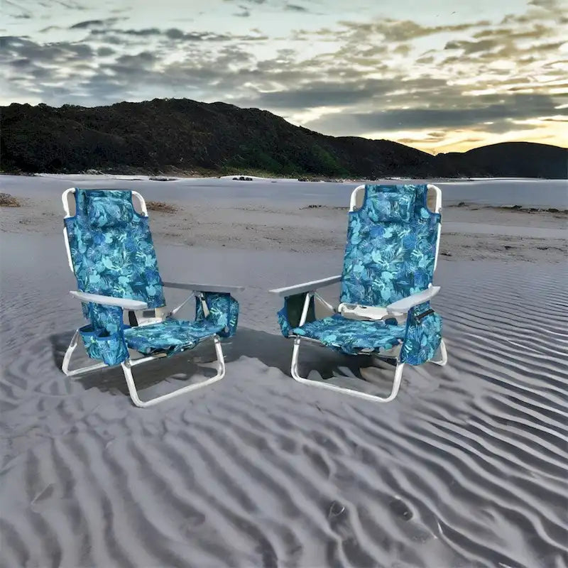 Chaise longue de plage pliante à dossier réglable avec oreiller