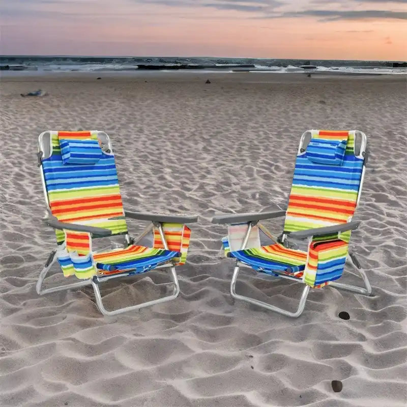 Chaise longue de plage pliante à dossier réglable avec oreiller