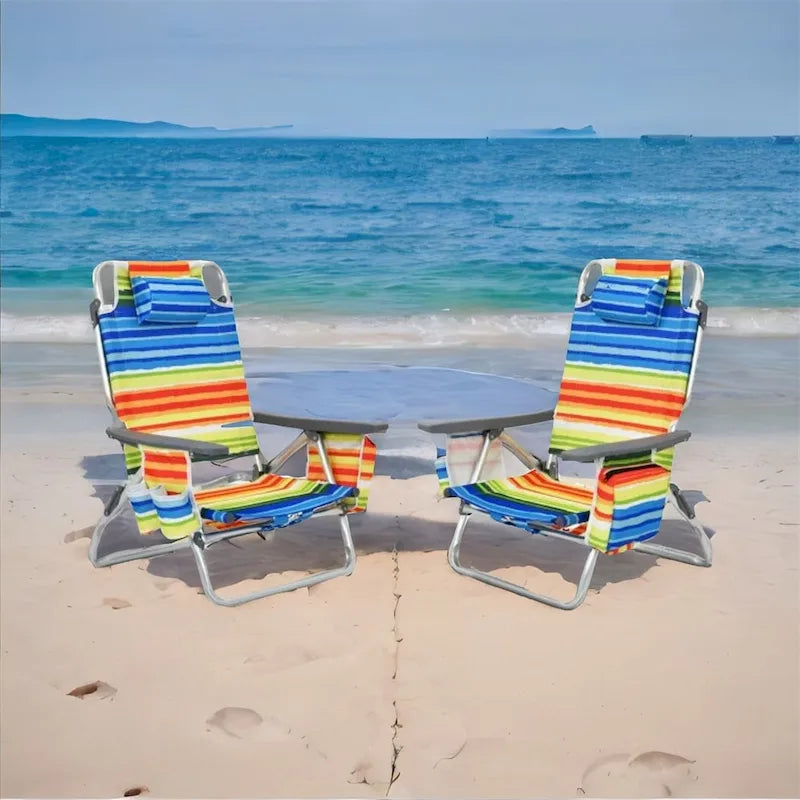 Chaise longue de plage pliante à dossier réglable avec oreiller