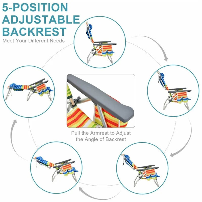 Chaise longue de plage pliante à dossier réglable avec oreiller