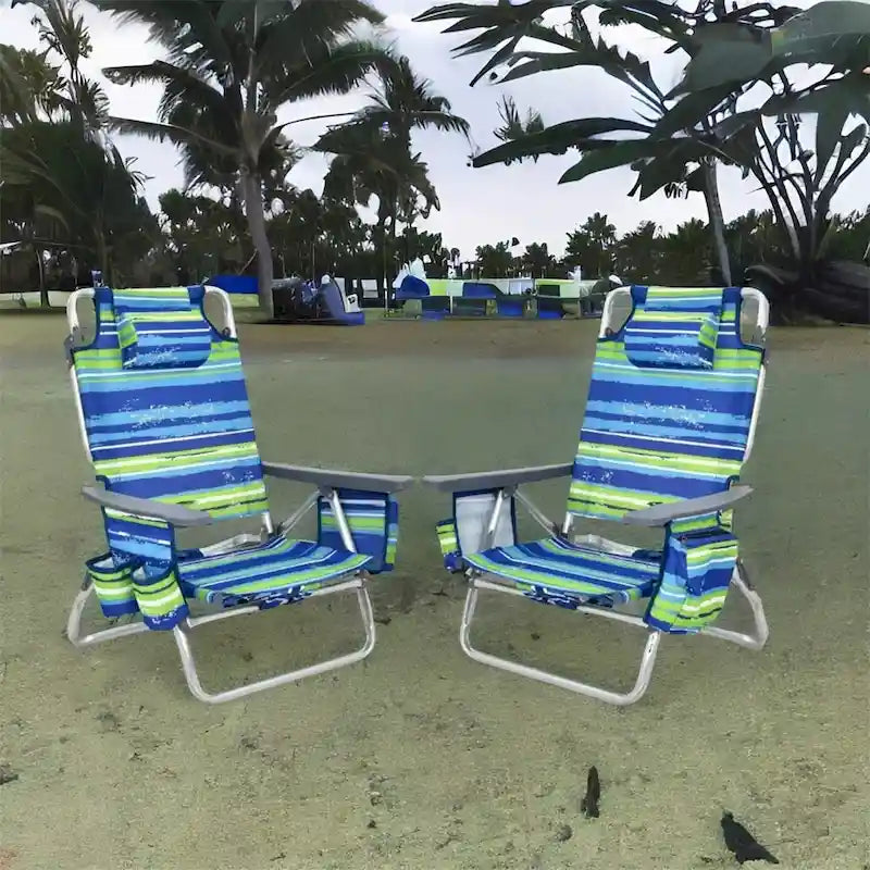 Chaise longue de plage pliante à dossier réglable avec oreiller