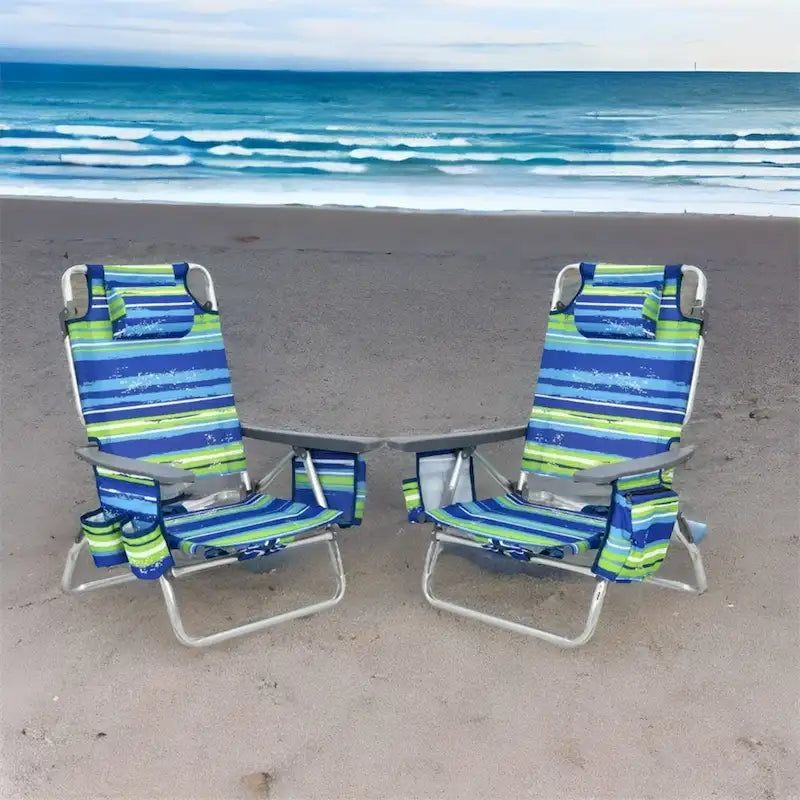 Chaise longue de plage pliante à dossier réglable avec oreiller
