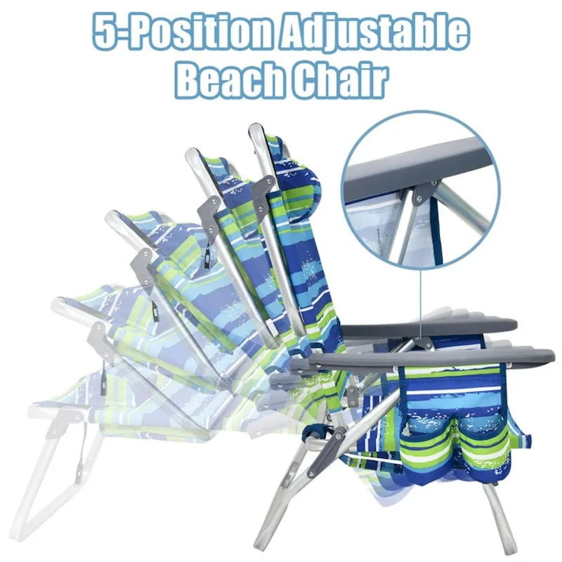 Chaise longue de plage pliante à dossier réglable avec oreiller