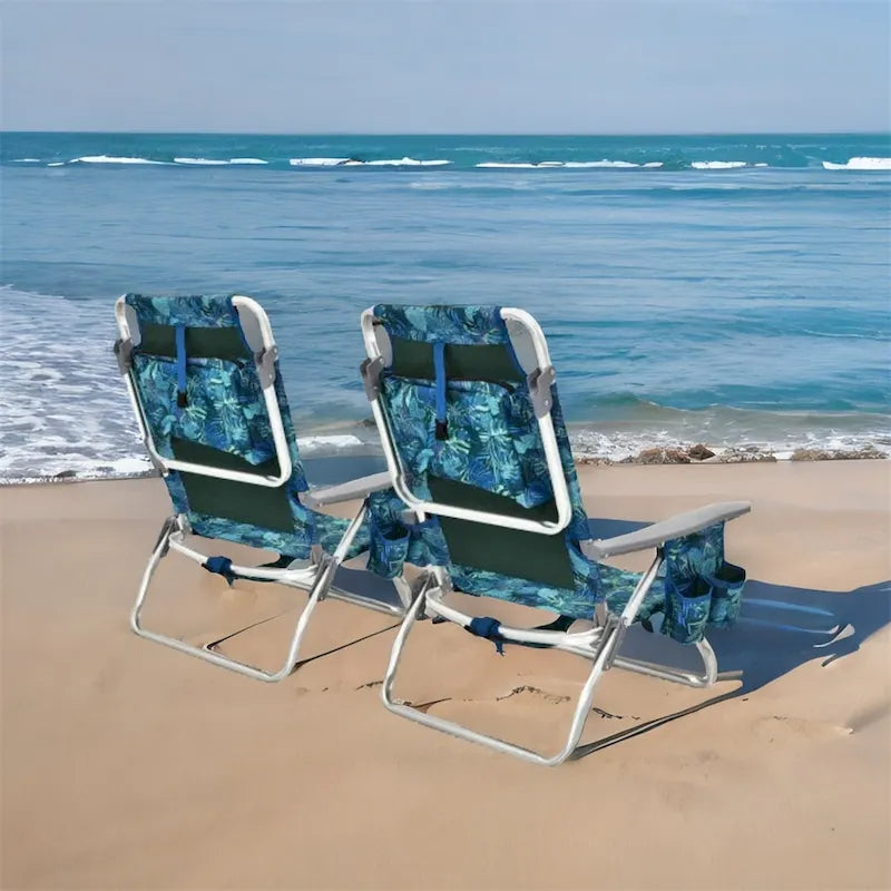 Chaise longue de plage pliante à dossier réglable avec oreiller