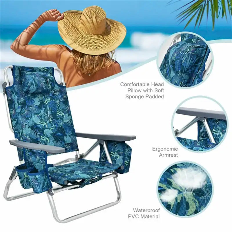 Chaise longue de plage pliante à dossier réglable avec oreiller