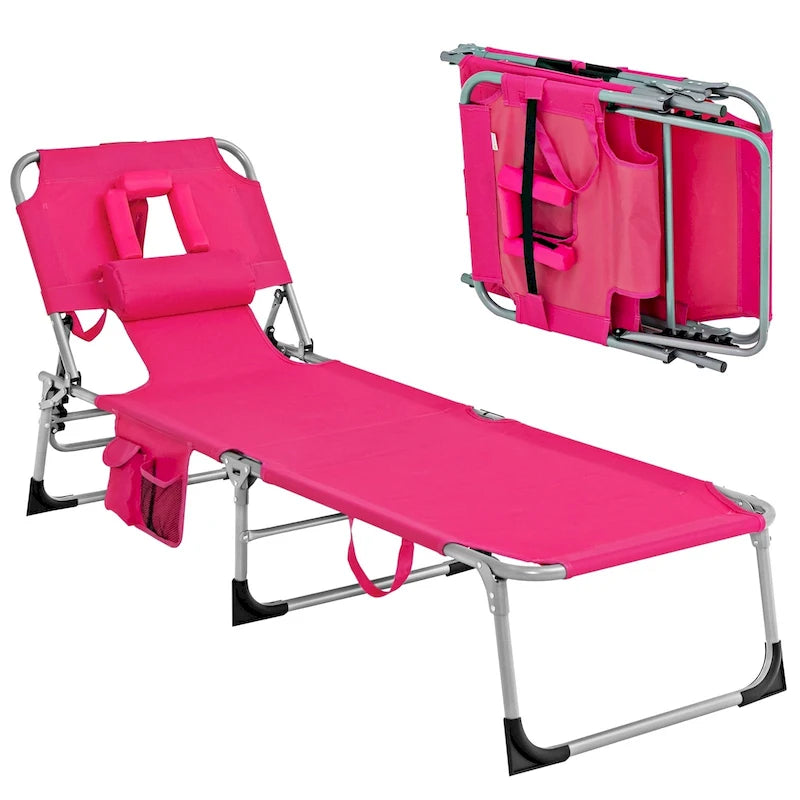 Chaise longue de plage pliable avec oreiller pour l'extérieur