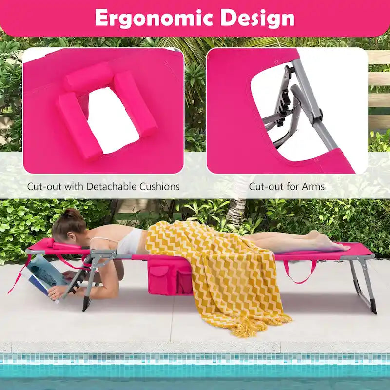 Chaise longue de plage pliable avec oreiller pour l'extérieur