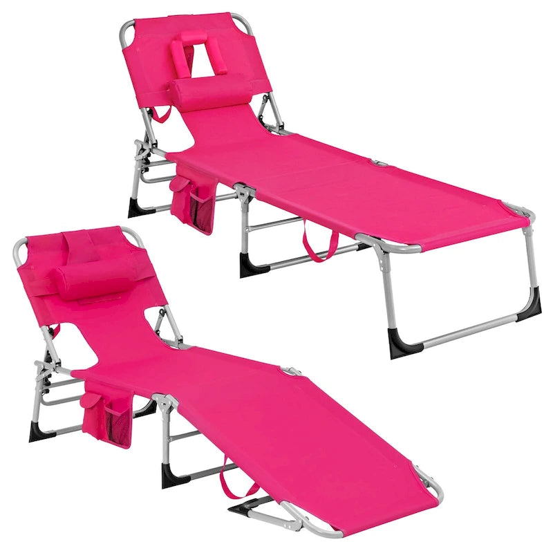 Chaise longue de plage pliable avec oreiller pour l'extérieur