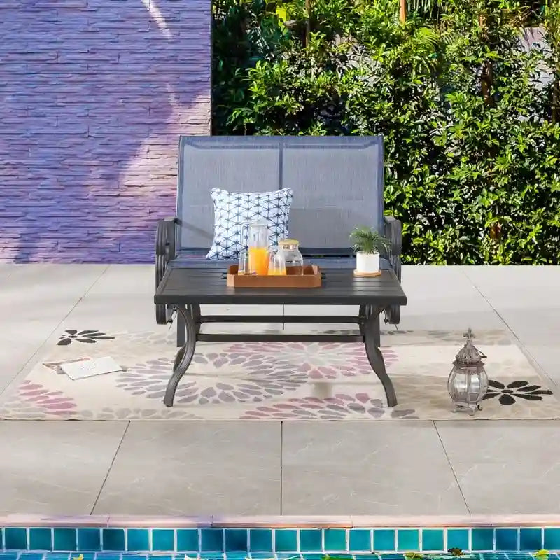 Patio Festival 2-Piece Outdoor Patio Glider Loveseat with Table Set