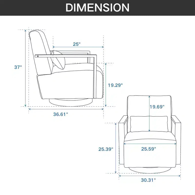 Fauteuil d'appoint rembourré pivotant moderne de 76 cm avec accoudoirs en bois massif, fauteuil de lecture pivotant à 360 degrés