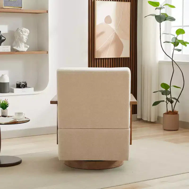 Fauteuil d'appoint rembourré pivotant moderne de 76 cm avec accoudoirs en bois massif, fauteuil de lecture pivotant à 360 degrés