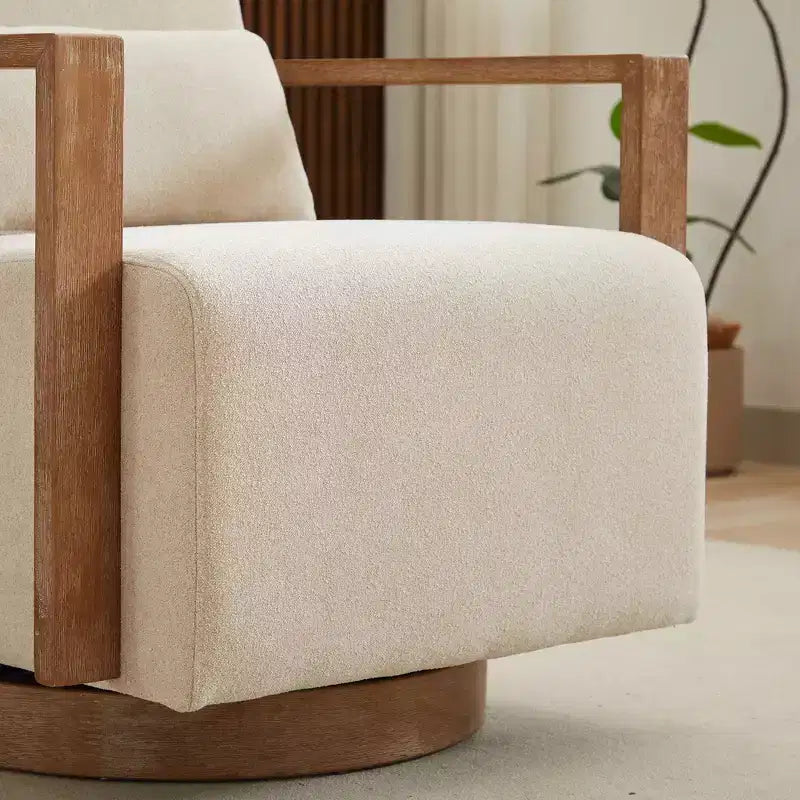 Fauteuil d'appoint rembourré pivotant moderne de 76 cm avec accoudoirs en bois massif, fauteuil de lecture pivotant à 360 degrés