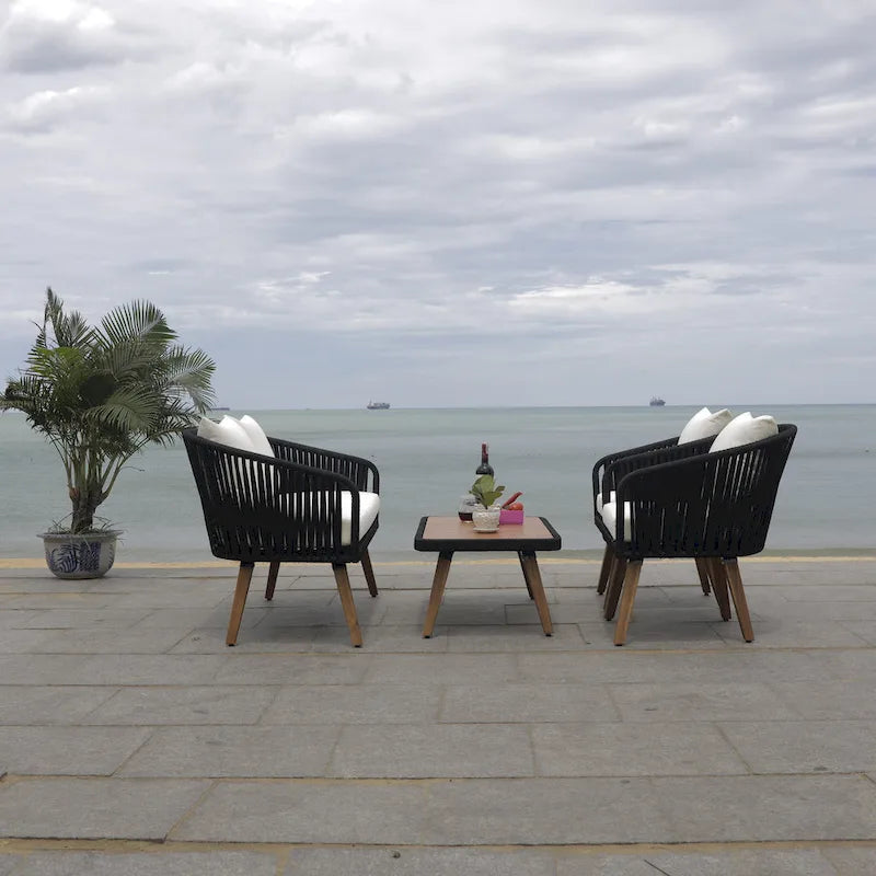 SAFAVIEH Amelie Ensemble de conversation de patio de 4 pièces pour l'extérieur - 55L x 31P x 28H