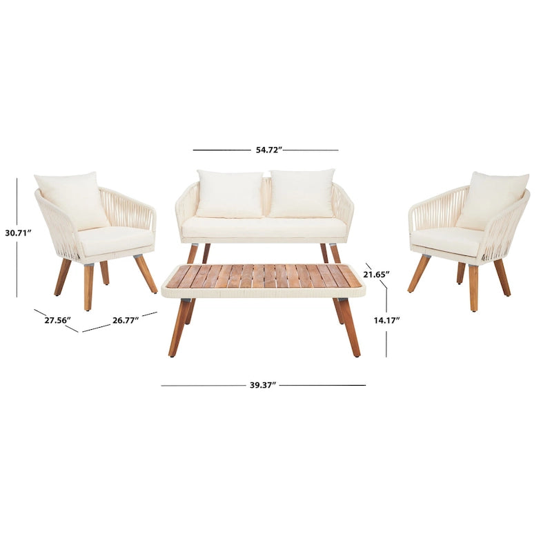 SAFAVIEH Amelie Ensemble de conversation de patio de 4 pièces pour l'extérieur - 55L x 31P x 28H