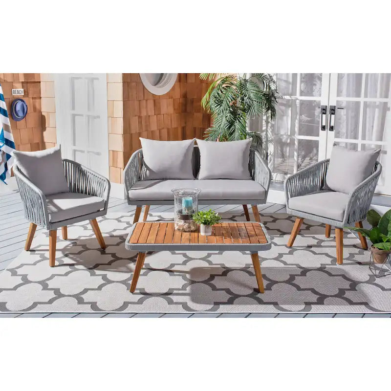 SAFAVIEH Amelie Ensemble de conversation de patio de 4 pièces pour l'extérieur - 55L x 31P x 28H