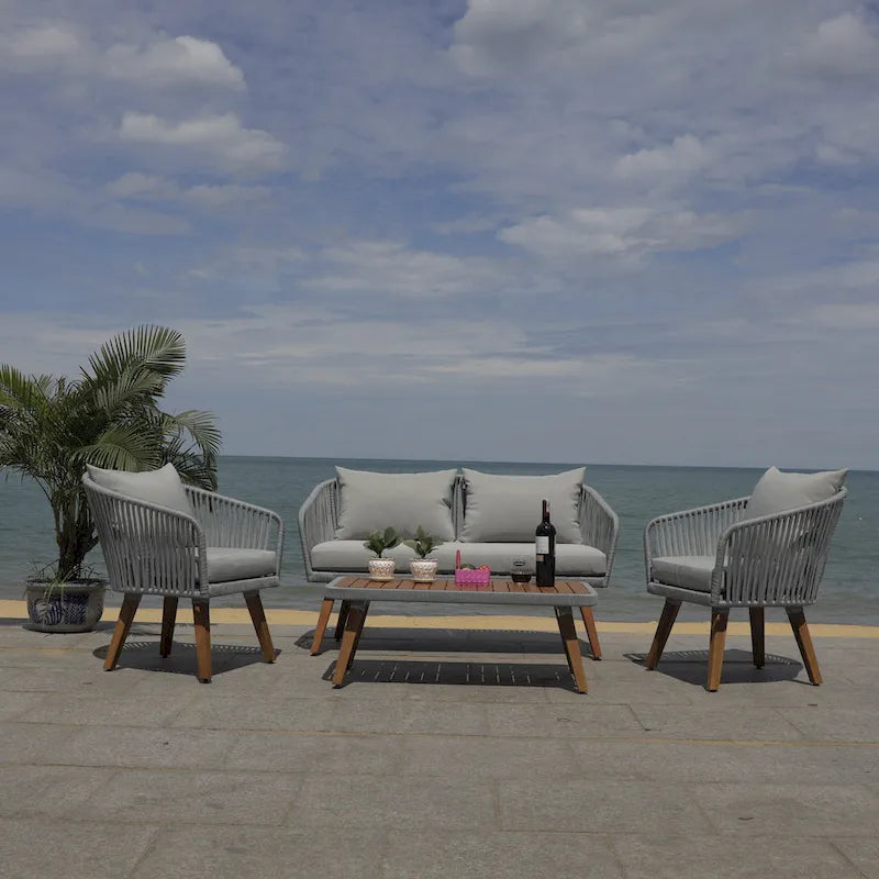 SAFAVIEH Amelie Ensemble de conversation de patio de 4 pièces pour l'extérieur - 55L x 31P x 28H