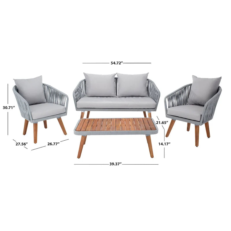 SAFAVIEH Amelie Ensemble de conversation de patio de 4 pièces pour l'extérieur - 55L x 31P x 28H