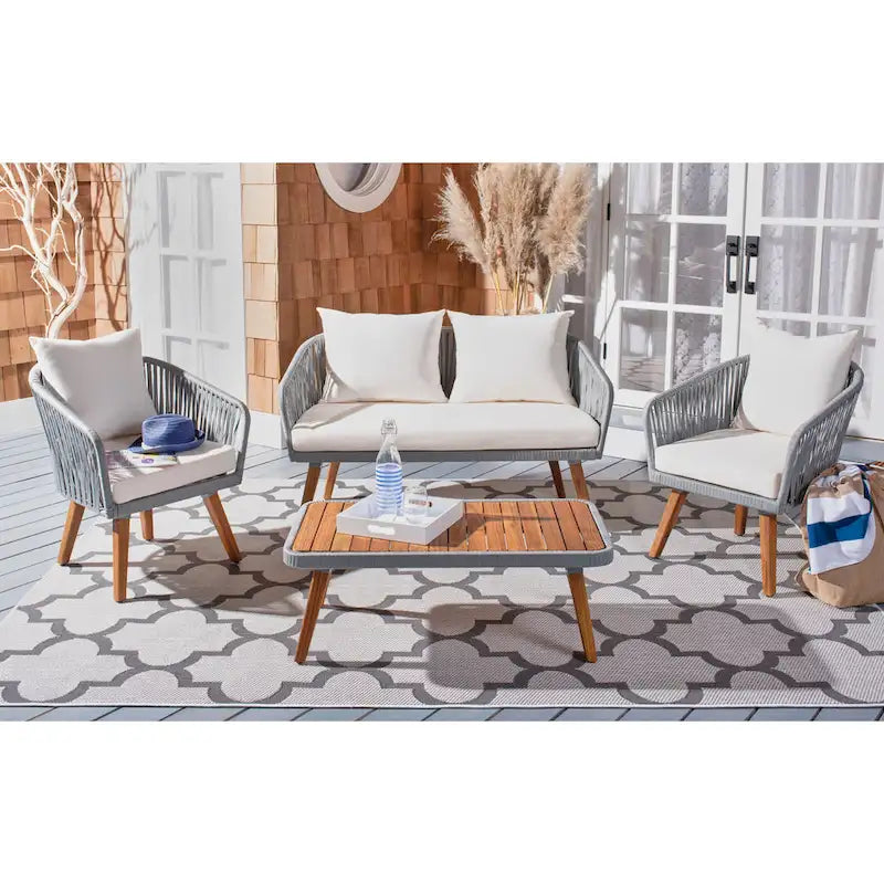 SAFAVIEH Amelie Ensemble de conversation de patio de 4 pièces pour l'extérieur - 55L x 31P x 28H