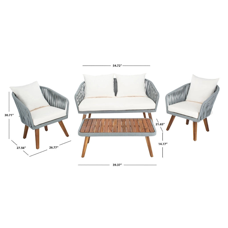SAFAVIEH Amelie Ensemble de conversation de patio de 4 pièces pour l'extérieur - 55L x 31P x 28H