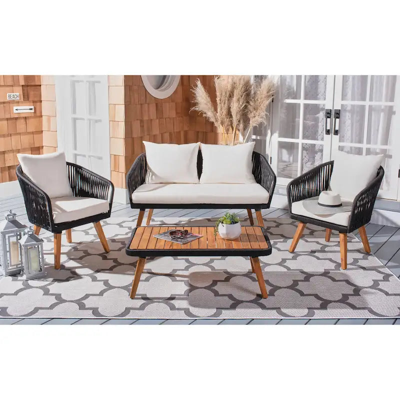 SAFAVIEH Amelie Ensemble de conversation de patio de 4 pièces pour l'extérieur - 55L x 31P x 28H