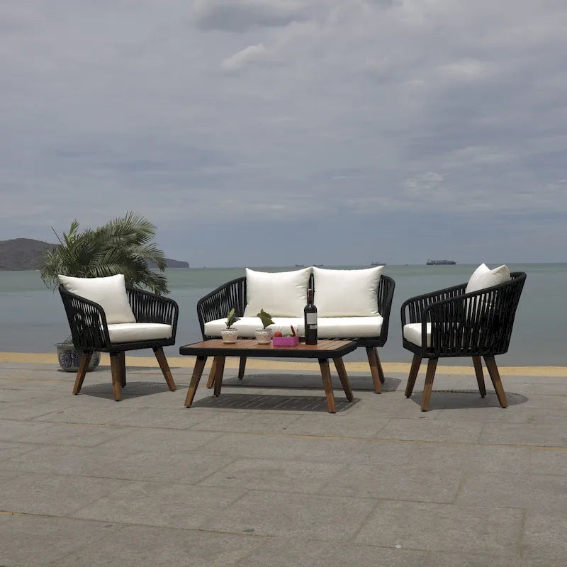 SAFAVIEH Amelie Ensemble de conversation de patio de 4 pièces pour l'extérieur - 55L x 31P x 28H