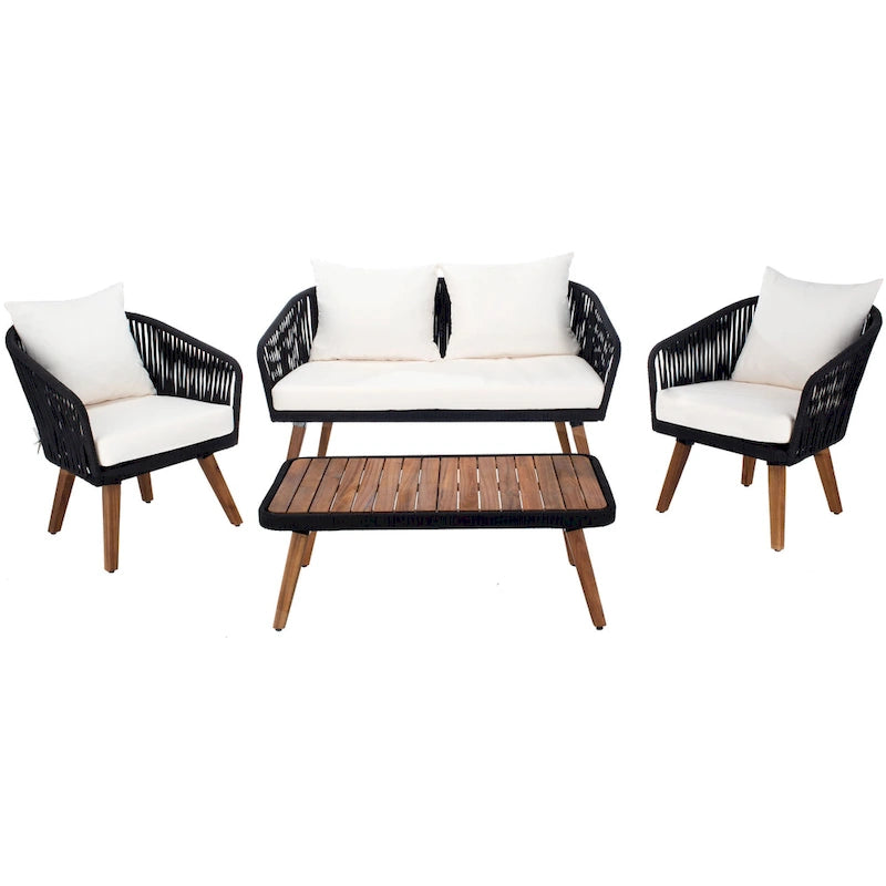 SAFAVIEH Amelie Ensemble de conversation de patio de 4 pièces pour l'extérieur - 55L x 31P x 28H