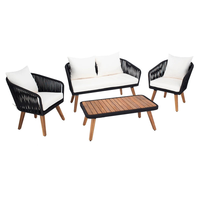 SAFAVIEH Amelie Ensemble de conversation de patio de 4 pièces pour l'extérieur - 55L x 31P x 28H