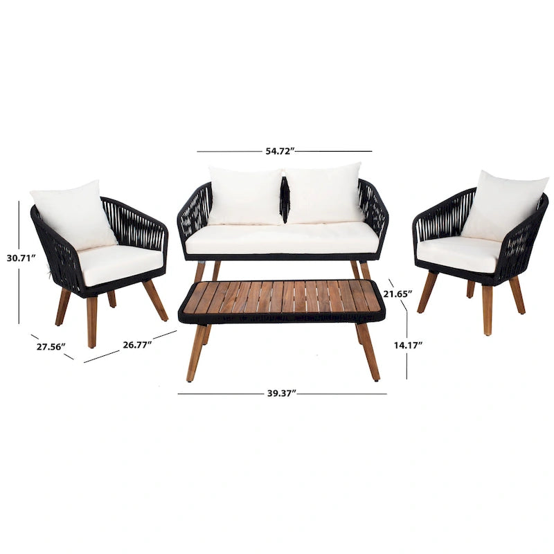 SAFAVIEH Amelie Ensemble de conversation de patio de 4 pièces pour l'extérieur - 55L x 31P x 28H