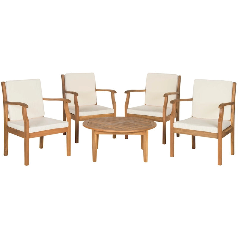 SAFAVIEH Ensemble de patio 5 pièces Hazbie en bois d'acacia d'extérieur - 26L x 32P x 25H