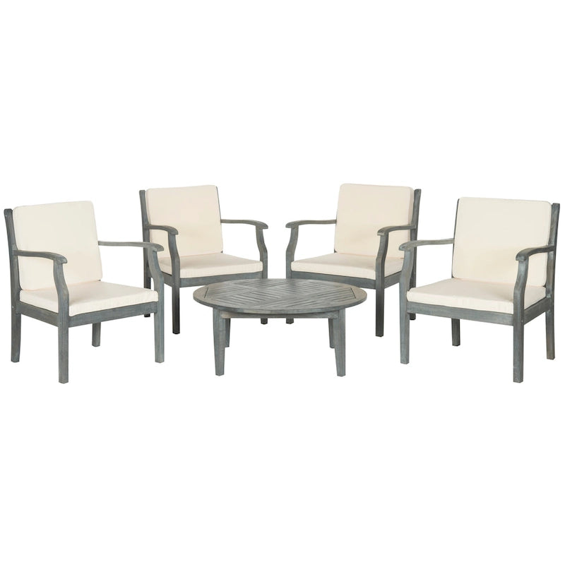 SAFAVIEH Ensemble de patio 5 pièces Hazbie en bois d'acacia d'extérieur - 26L x 32P x 25H