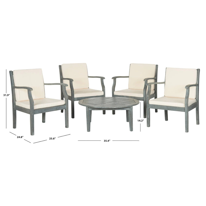 SAFAVIEH Ensemble de patio 5 pièces Hazbie en bois d'acacia d'extérieur - 26L x 32P x 25H