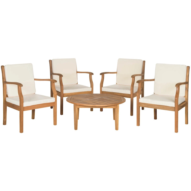 SAFAVIEH Ensemble de patio 5 pièces Hazbie en bois d'acacia d'extérieur - 26L x 32P x 25H