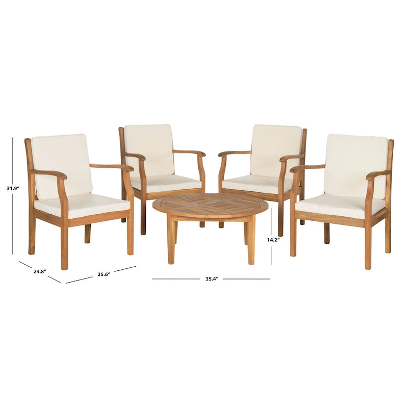 SAFAVIEH Ensemble de patio 5 pièces Hazbie en bois d'acacia d'extérieur - 26L x 32P x 25H