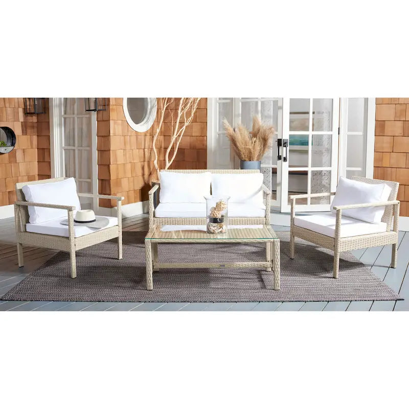 SAFAVIEH Alie Ensemble de salon 4 pièces en osier d'extérieur - 51 l x 30 P x 30 H