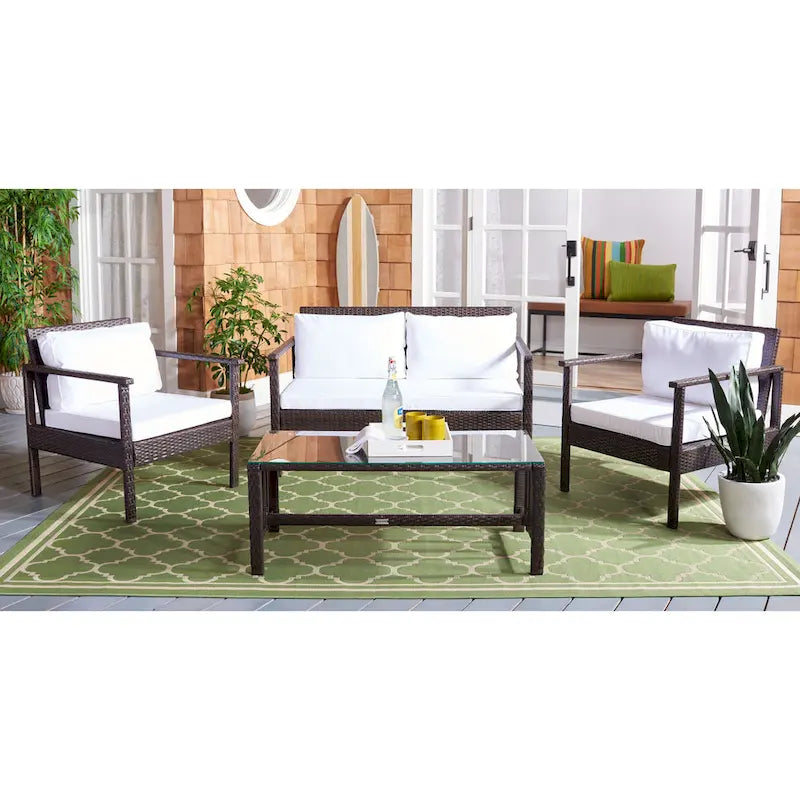 SAFAVIEH Alie Ensemble de salon 4 pièces en osier d'extérieur - 51 l x 30 P x 30 H