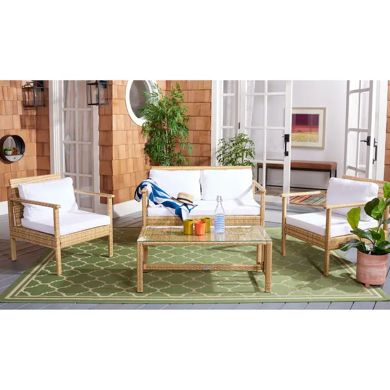 SAFAVIEH Alie Ensemble de salon 4 pièces en osier d'extérieur - 51 l x 30 P x 30 H