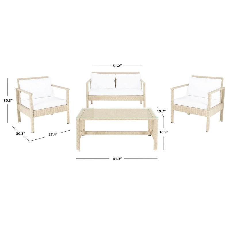 SAFAVIEH Alie Ensemble de salon 4 pièces en osier d'extérieur - 51 l x 30 P x 30 H