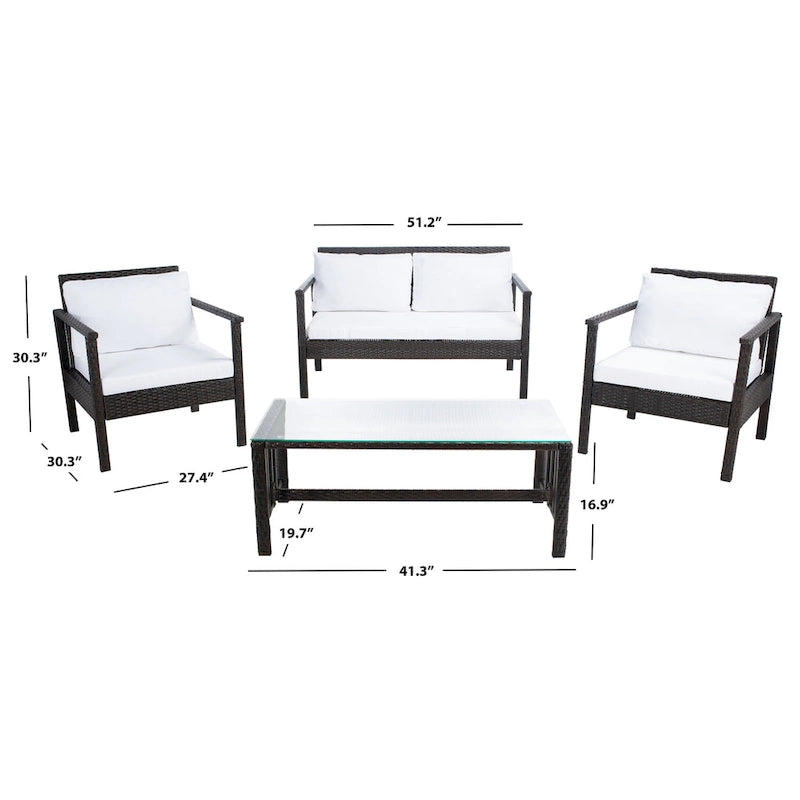 SAFAVIEH Alie Ensemble de salon 4 pièces en osier d'extérieur - 51 l x 30 P x 30 H