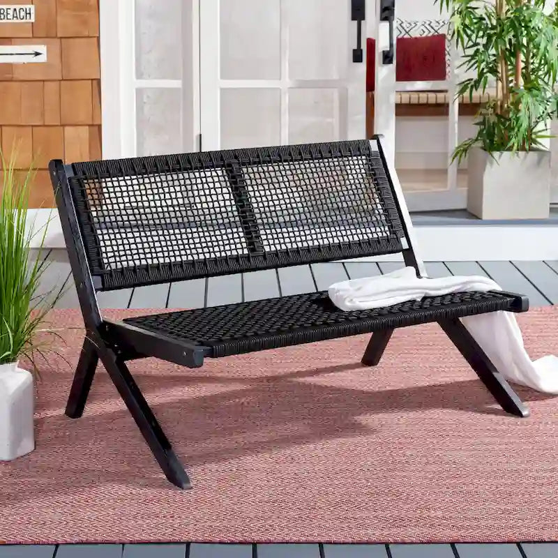 Banc pliant d'extérieur en bois massif SAFAVIEH Cimen - 45Wx30Dx30H