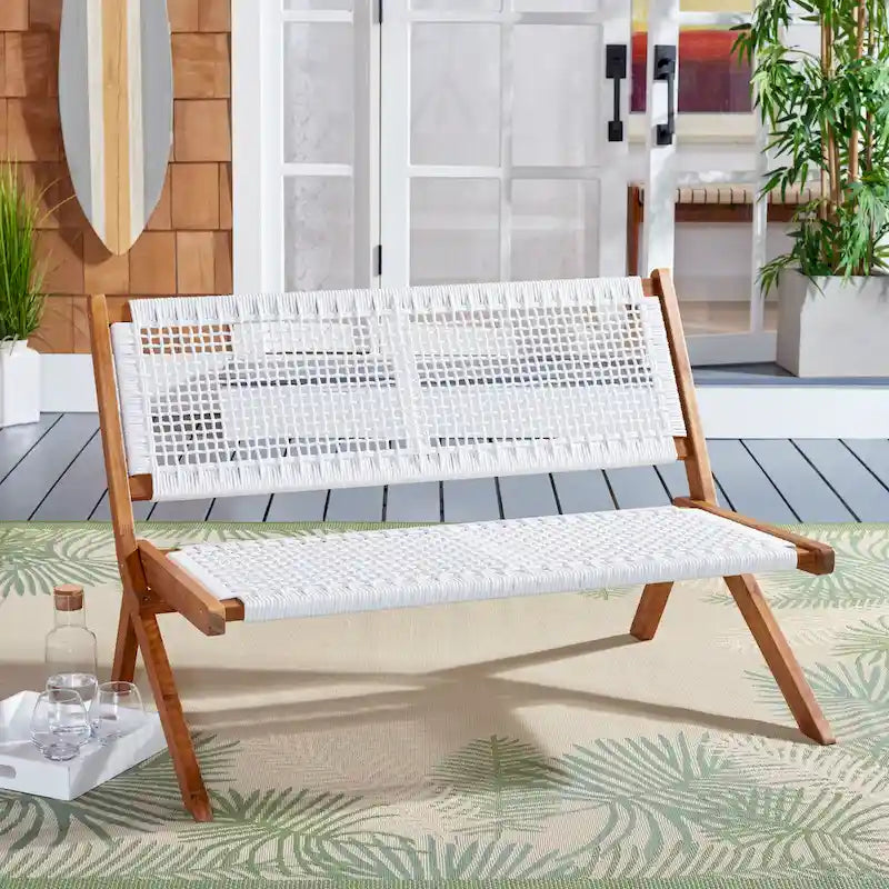Banc pliant d'extérieur en bois massif SAFAVIEH Cimen - 45Wx30Dx30H