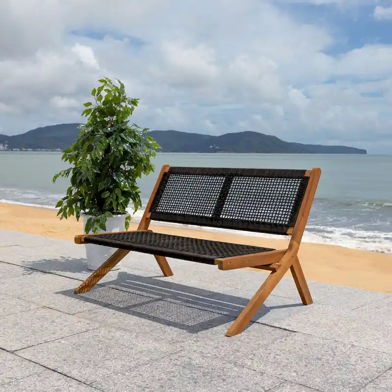 Banc pliant d'extérieur en bois massif SAFAVIEH Cimen - 45Wx30Dx30H