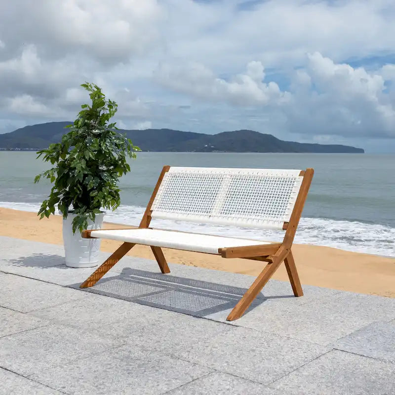 Banc pliant d'extérieur en bois massif SAFAVIEH Cimen - 45Wx30Dx30H