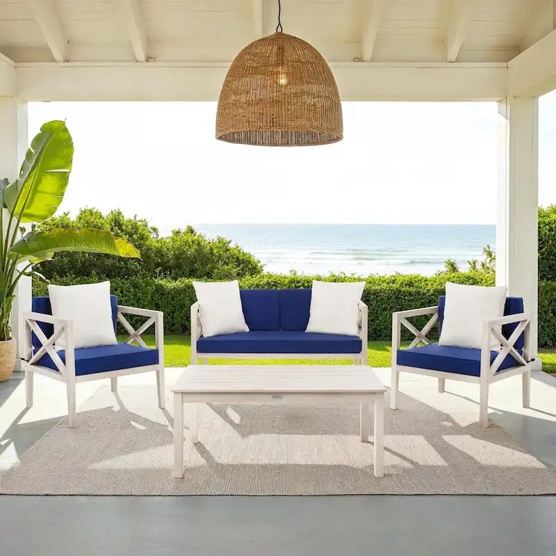 SAFAVIEH Outdoor Dafne 4-Piece Conversation Patio Set with Accent Pillow - 50W x 26D x 25H